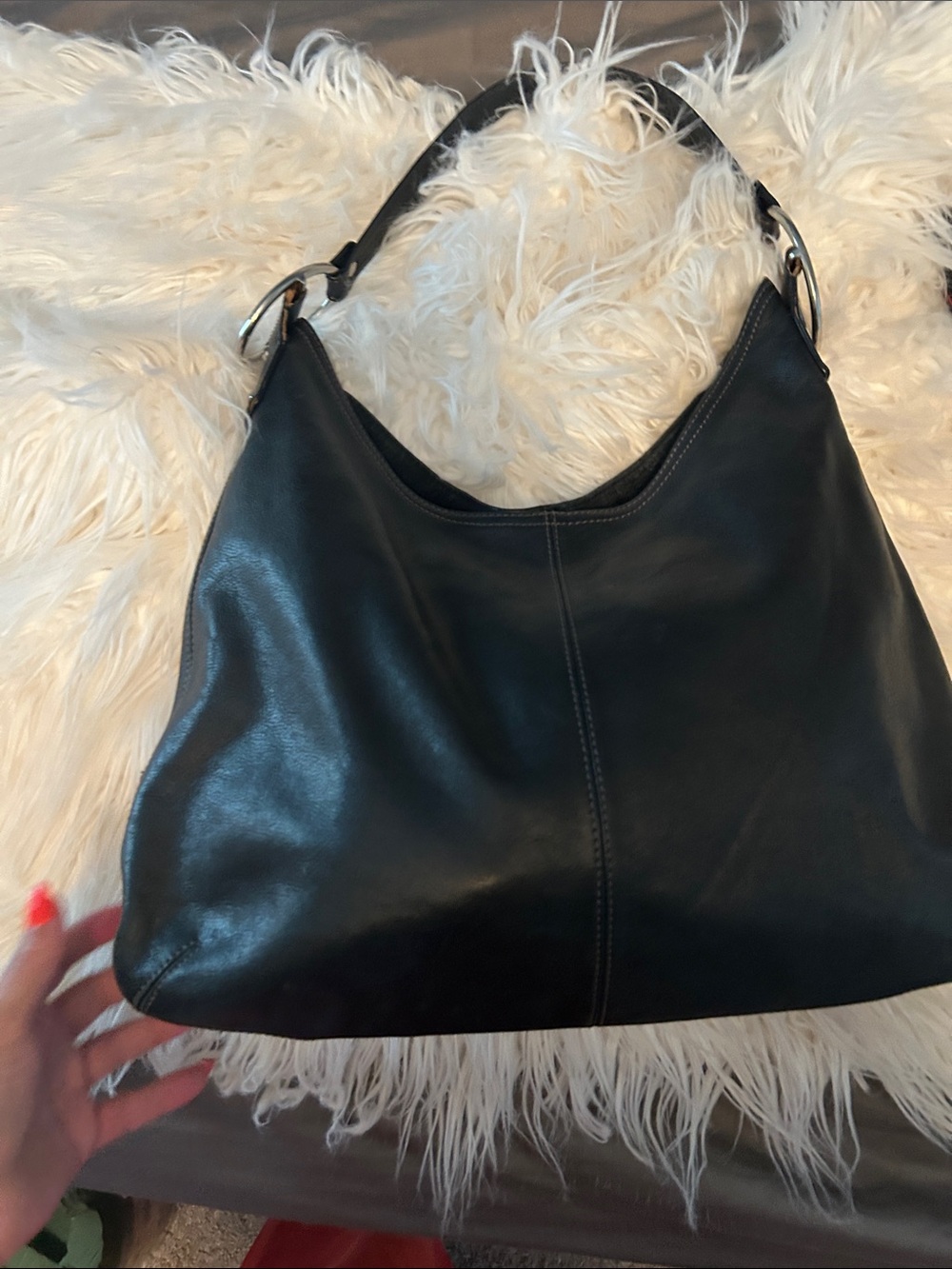 Alfani Black Leather Shoulder Hobo Bag